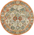 Unique Loom Rosso Collection Vintage, Traditional, Bohemian, Geometric, Distressed, Southwestern Area Rug (3' 3 x 3' 3 Round, Multi/Orange)-Ruum Studio Home