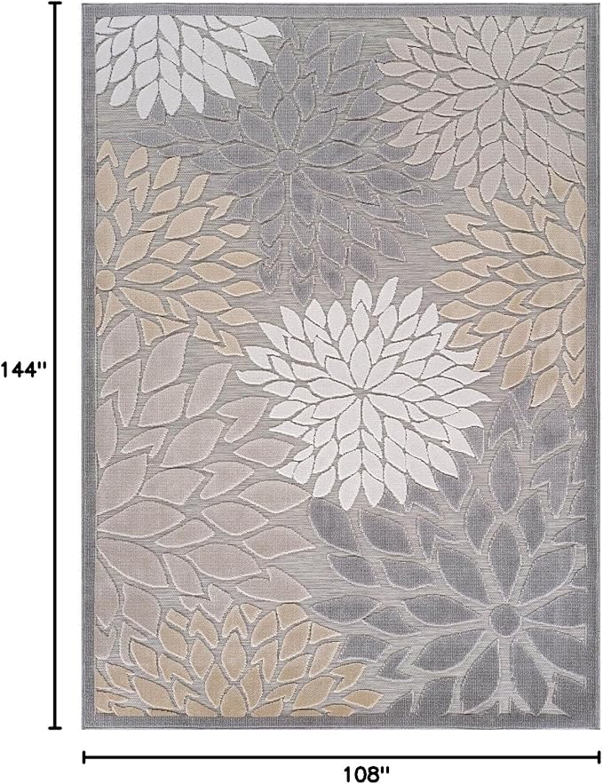 Beverly Rug Outdoor Rug 9x12 Large Modern Floral Tropical Area Rugs for Indoor and Outdoor Patio Easy to Clean Non Shedding Living Room Porch Garden Washable Outside Carpet (9 x 12 Gray)-Ruum Studio Home