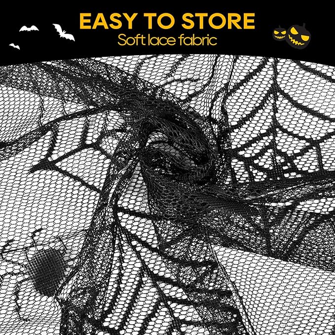 eZAKKA Halloween Table Cloth, Spider Web Table Cloth Black Tablecloth Lace Fabric Table Cloths Halloween Table Cover for Rectangle for Parties Gothic Spooky Home Decorations, 48x96 Inch-Ruum Studio Home