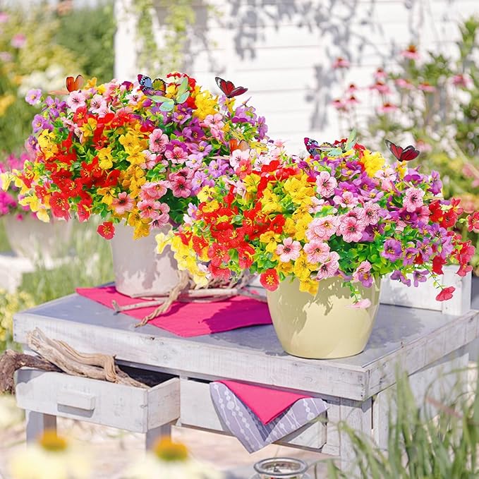 ‌20 Bundles Artificial Flowers for Outdoors‌ with 6 Faux Butterflies, UV Resistant ‌Fake Flowers‌ with Eucalyptus Leaves, ‌Artificial Plants Outdoor‌ for Patio Garden Porch Home Decor (Mix 4 Colors)-Ruum Studio Home