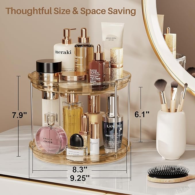 LAMU 2 Pack 2 Tier Lazy Susan Turntable Organizer 9.25'' Rotating Spice Rack Organization for Cabinet, Kitchen, Pantry, Countertop, Bathroom, Vanity, Medicine Cabinet Organizer, Amber-Ruum Studio Home