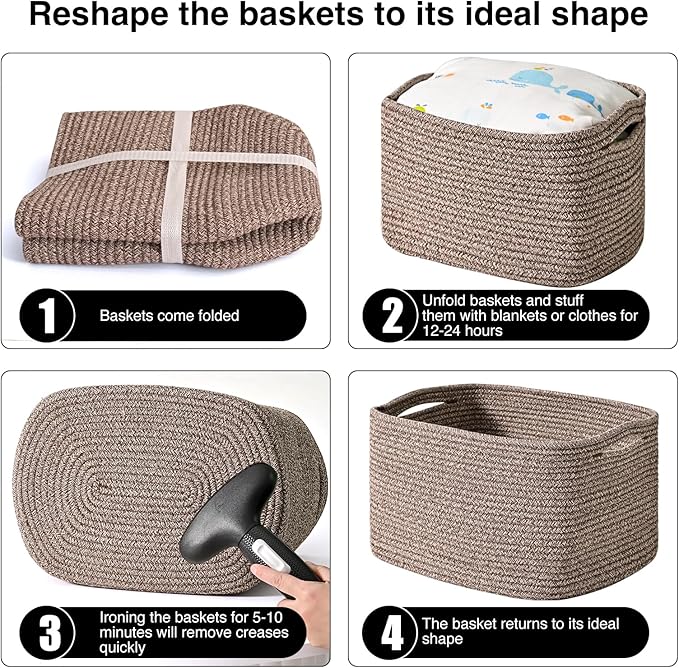 Storage Baskets for Organizing Shelves, Woven Cotton Rope Bins for Baby Nursery Organization, Book Toy Towel Organizer, 15"x11"x9.5", 3 Packs, Dark Brown-Ruum Studio Home