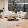 Sofa, 2 Piece Set Comfy Couch, 3 Seater & Loveseat Sofa with Deep Seats, Modern Sleeper Couch for Living Room, Beige Chenille-Ruum Studio Home
