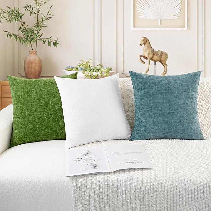 CaliTime Throw Pillow Covers Decorative 22 X 22 Inches Pack of 2 Cozy Chenille Cushion Cases for Couch Sofa Bed Living Room Home True White-Ruum Studio Home