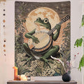 Lunerfex Moonlit Banjo Frog Wall Tapestry, Whimsical Amphibian Musician Tapestries for Room Decor, Folk Art Tapestry 36L x 48W-Ruum Studio Home