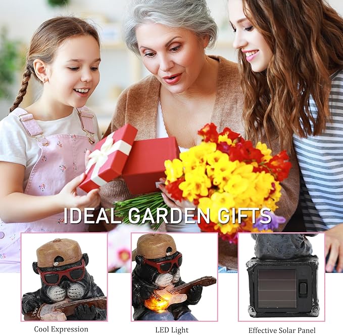 Solar Dog Outdoor Statues Figurine for Garden Decorations, Whimsical Outside Decor with Guitar Clearance for Patio Balcony Yard Lawn Ornament,Unique Garden Birthday Gifts Statues for Mom Women-Ruum Studio Home