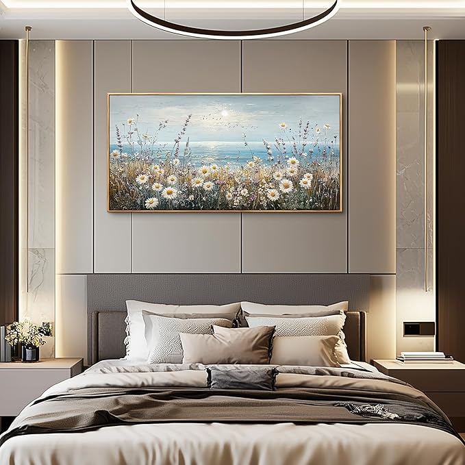 PHAOHUAXM Wall Decor For Living Room Wall Art For Bedroom Office Decorations Blue Ocean Paintings Flowers Watercolour Wall Pictures Canvas Artworks Home Decor Ready To Hang Wood Framed 20x40 In-Ruum Studio Home