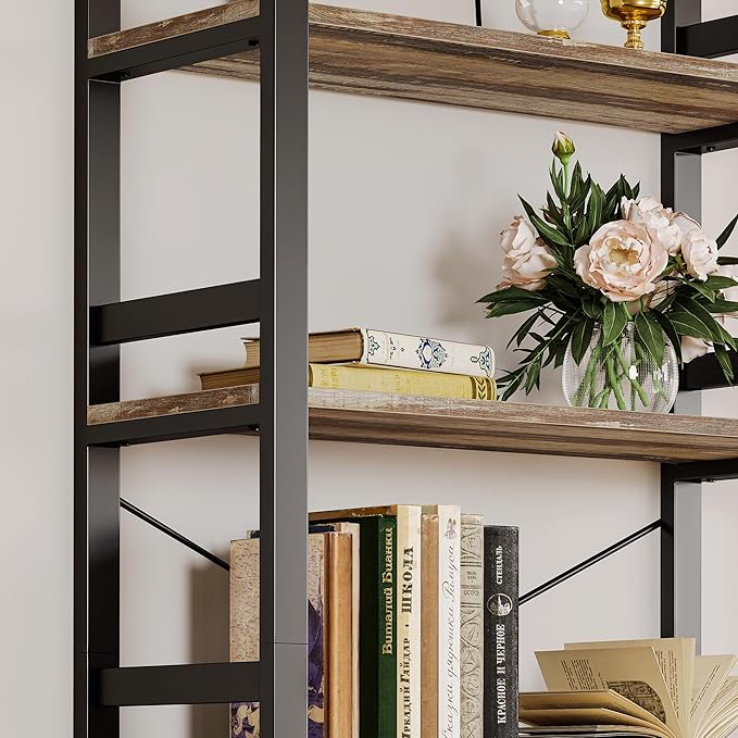 IRONCK Bookshelf, 31.5in Wide Shelf 6 Tier Bookcase, 110lbs/shelf Vintage Industrial Style Bookshelves for Bedroom, Living Room and Home Office, Industrial Brown-Ruum Studio Home
