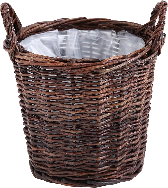 Handwoven Red Willow Planter Basket with Waterproof Liner – Natural Brown Decorative Flower Pot Holder for Indoor Use - Small Size (Inner Top Ø 7", Inner Height 5.9")-Ruum Studio Home