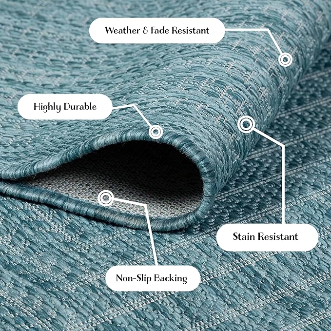 Adiva Rugs Outdoor Indoor Area Rug, Weather Resistant, Easy to Clean, Stain Resistant Floor Mat for Dining Room, Backyard, Deck, Patio (Aqua Weiss, 6' x 9')-Ruum Studio Home