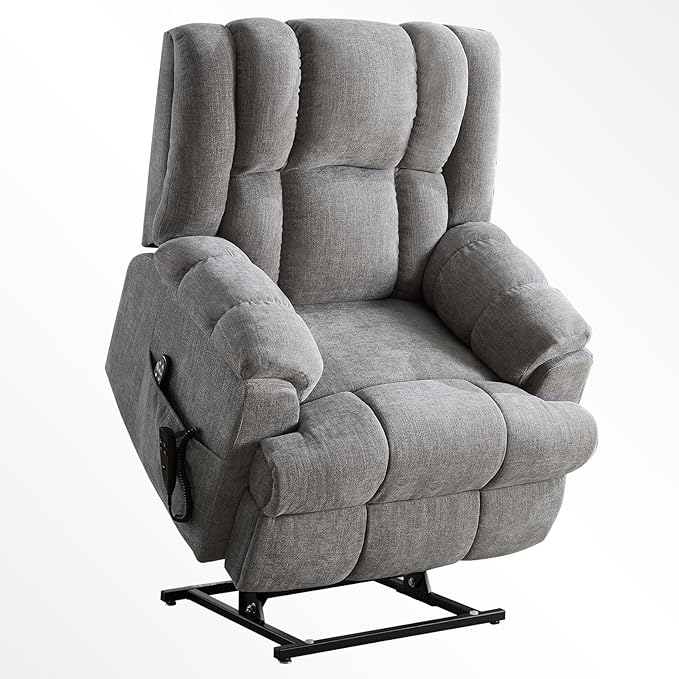Dual Motor Power Lift Recliner Chair with Massage and Heat for Elderly People, Infinite Position, Light Grey Recliner Chair, Chenille Fabric Lift Chair-Ruum Studio Home
