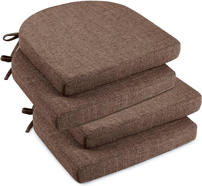 downluxe Indoor Chair Cushions for Dining Chairs, Soft and Comfortable Textured Foam Kitchen Chair Pads with Ties and Non-Slip Backing, 16" x 16" x 2", Brown, 4 Pack-Ruum Studio Home