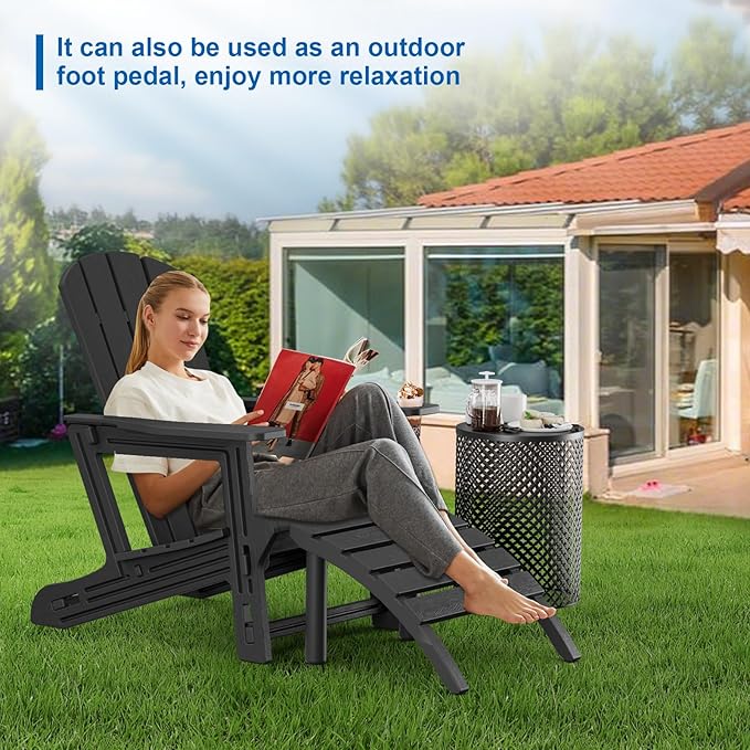 Adirondack Ottoman, HDPE Plastic Adirondack Footstool, All Weather Foot Rest for Adirondack Chair, Outdoor Footrest for Patio,Backyard, Lawn, Fire Pits, Black-Ruum Studio Home