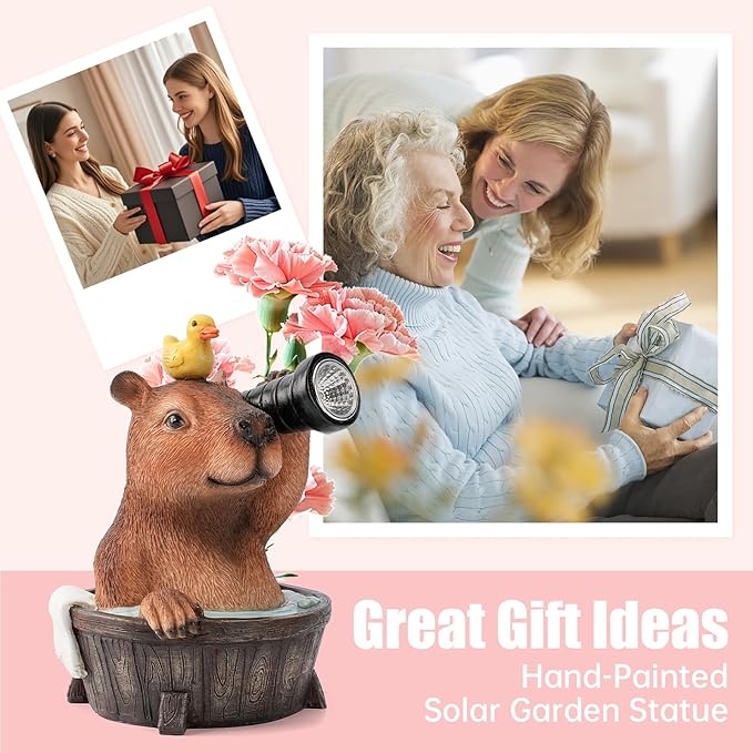 Capybara Solar Garden Statue – Funny Outdoor Resin Animal Decor with Flashlight & Duck – Waterproof Yard Lawn Ornament with LED Light – Solar Powered Figurine for Patio, Porch, Landscape-Ruum Studio Home