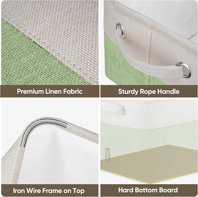 BALEINE 2 Pack Fabric Storage Bins for Shelves, Linen Storage Baskets for Organizing, Decorative Closet Bins for Clothes, Home (Green, 15''x11''x9.5'')-Ruum Studio Home