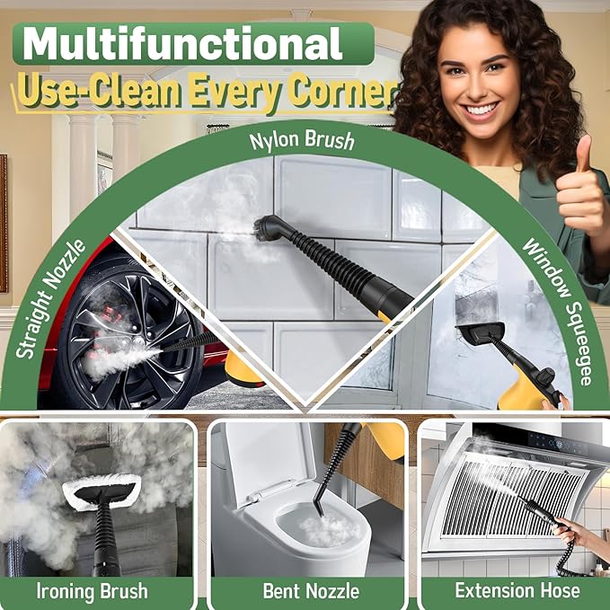 Multi-Surface Portable Steam Cleaner with 11Pcs Accessories, Chemical-Free Pressurized Steamer for Cleaning, Hand Held Steamer for Car, Furniture, Floor, Tile Grout and Home Use-Ruum Studio Home