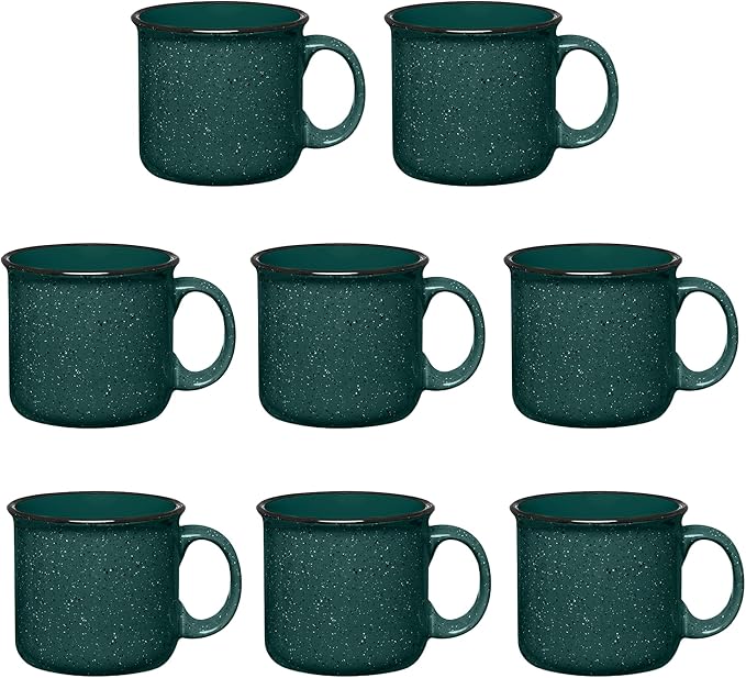 Set of 8 Ceramic Campfire Mugs – 15 Oz, Green – Coffee & Tea Cups for Home, Work, Travel, Camping – Customizable, Great for DIY, Events, Companies-Ruum Studio Home
