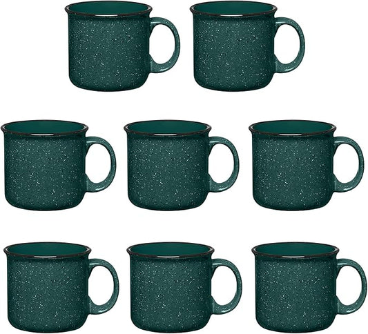 Set of 8 Ceramic Campfire Mugs – 15 Oz, Green – Coffee & Tea Cups for Home, Work, Travel, Camping – Customizable, Great for DIY, Events, Companies-Ruum Studio Home