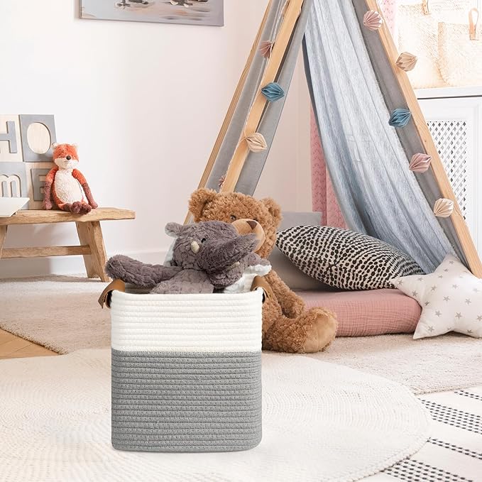 danpinera 3 Pack 11"x11" Woven Basket for Organizing, Square Storage Baskets for Pillows, Towels, Toy, Clothes, Magazines, Decorative Storage Cubes for Bedroom, Living Room, Classroom, Grey-Ruum Studio Home