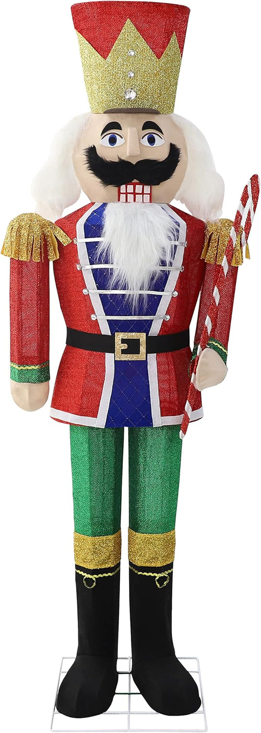 5FT Lighted Nutcracker with Candy Cane for Christmas Decoration, 3D Pre-Lit Iridescent Soldier Xmas Decor with 100 Warm White Lights, Glittered Standing Holiday Display for Outdoor, Indoor-Ruum Studio Home