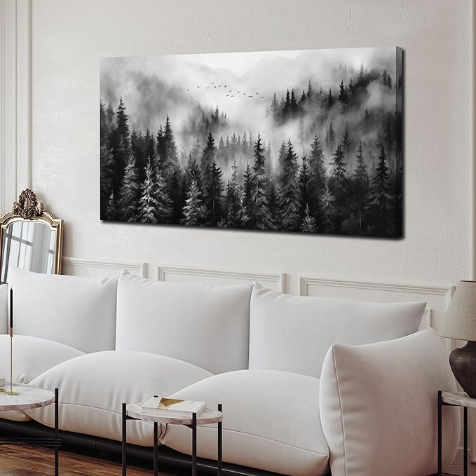 Black and White Canvas Wall Art for Office,Forest Wall Art for Bedroom Above Bed 24 x 48 Inch-Ruum Studio Home