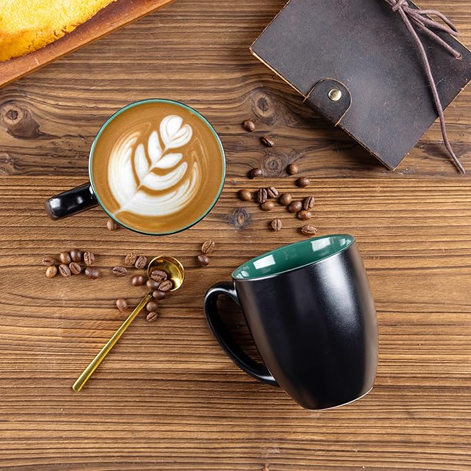 GBHOME 16oz Coffee Mugs Set of 6, Large Ceramic Coffee Mugs for Man, Woman, Dad, Mom, Modern Coffee Mugs Set with handle for Tea/Latte/Cappuccino/Milk/Cocoa. Dishwasher&Microwave Safe,Green-Ruum Studio Home