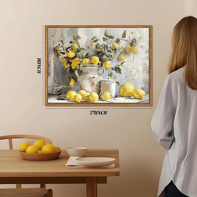 Framed Lemon Kitchen Wall Decor for Dining Room - Vintage Mustard French's Yellow Lemon Kitchen Wall Art, Rustic Oil Paintings Posters Prints for Bathroom Living Room Bedroom 16x24 inch-Ruum Studio Home