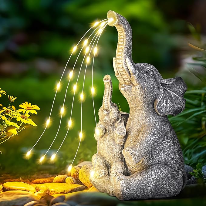 GIGALUMI Solar Garden Outdoor Statues for Women, Mom, Grandma. Elephant Figurine Housewarming and Birthday Gifts Outdoor Statue Light Decor Ornament for Backyard, Patio, Balcony, Lawn, Pond-Ruum Studio Home