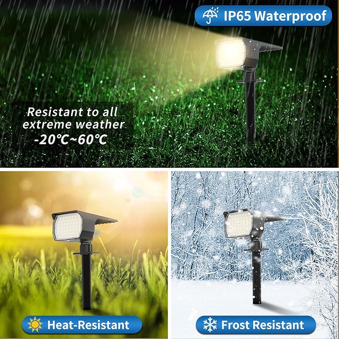 Solar Spot Lights Outdoor Waterproof IP65, 12 Pack Landscape Spotlights with 46 LEDs, 3 Modes Auto On/Off Solar Powered Flood Lights for Outside Pathway, Yard, Garden, Walkway (Warm White)-Ruum Studio Home