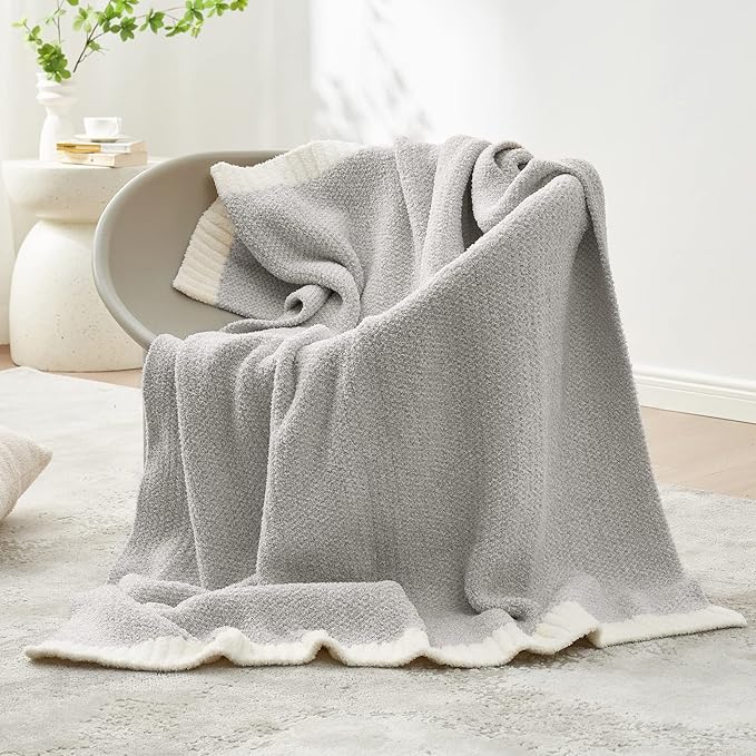 Snuggle Sac Buttery Grey Throw Blanket for Couch, Reversible Super Soft Warm Blankets Cozy Knit Fuzzy Plush Lightweight Throws for Sofa, Bed, Heather Grey, 50"x 60"-Ruum Studio Home