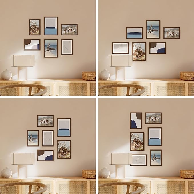 HAUS AND HUES Walnut Oak Wood Gallery Wall Tabletop Frames Made with Real American Oak and Shatter-free Plexiglass - Set of 6 (Four 4x6, Two 5x7, Framed Walnut)-Ruum Studio Home
