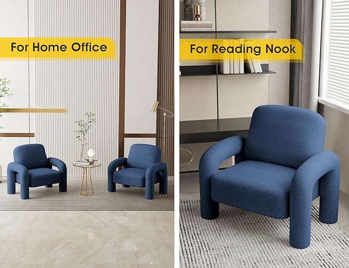 Modern Sherpa Accent Chair, Teddy Upholstered Arm Single Sofa, Cozy Fluffy Reading Chair for Living Room, Bedrooms, Corner (Navy Blue)-Ruum Studio Home