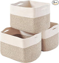 Storage Baskets for Organizing, Woven Cotton Rope Basket for Storage Books, Baby Organizing Baskets, Toy Storage Basket, 15"x11"x9.5", 3 Packs, Off White & Brown-Ruum Studio Home
