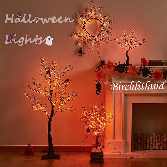 Birchlitland Halloween Lighted Garland 6FT 120L Orange and Purple Bi-Color LED Lights 8 Functions, Black Glittered Garland Lights Battery Operated for Indoor and Outdoor Halloween Party Decoration-Ruum Studio Home