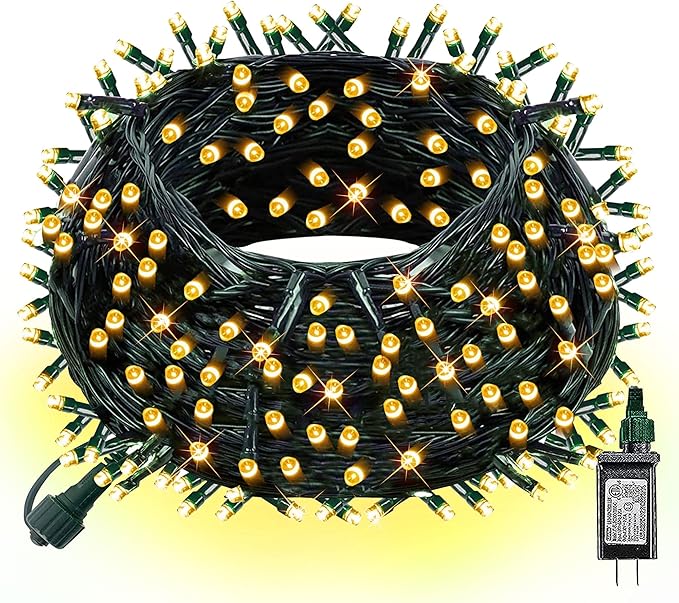 Dazzle Bright Christmas String Lights, Connectable Waterproof String Lights Green Wire with 8 Modes, Christmas Decorations for Indoor Yard Garden (Warm White, 300 LED)-Ruum Studio Home