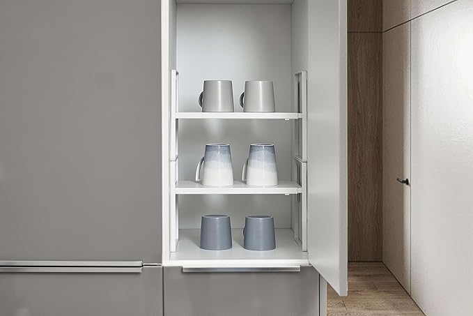 Nxconsu Cabinet Shelf Expandable Height Adjustable Shelf Organizer Riser for Kitchen Cabinet Pantry Cupboard Under Sink Countertop Organization Storage Space Saver Stackable Heavy Duty Metal White XXL-Ruum Studio Home