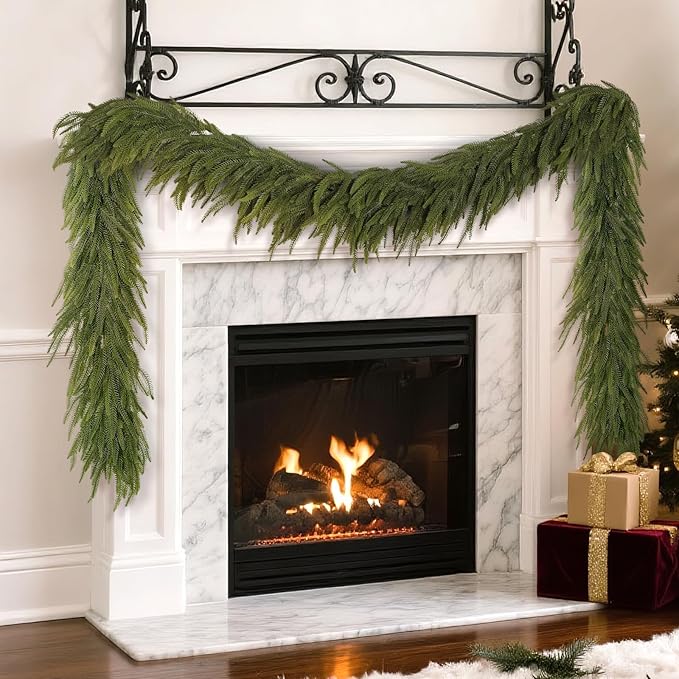 16FT Christmas Norfolk Pine Garland -1PCS, Artificial Pine Needles Garlands Faux Greenery Fake Garland for Holiday Fireplace,Table,Window,Stairs,Mante,Indoor Outdoor Decor-Ruum Studio Home