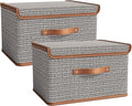 Tuza 2 Pack Storage Bins with Lids, Collapsible Closet Organizer Container, Fabric Organizer Box with Handles, Decorative Storage Boxes with Lids for Organizing Clothes, Sheet, Light Grey, Extra Large-Ruum Studio Home
