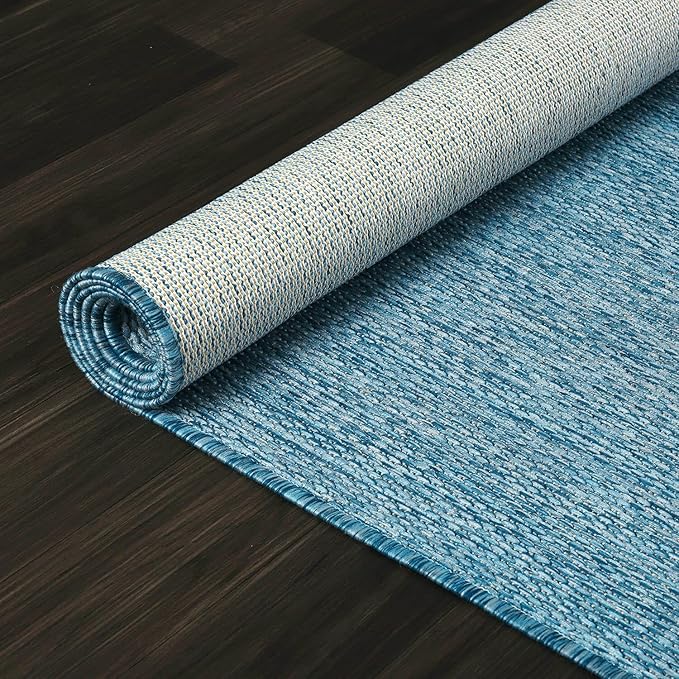 Washable Indoor Outdoor Rug Weather Resistant Carpet Modern Solid for Porch Deck Balcony Backyard Patio Rug 6x9 Aqua Blue-Ruum Studio Home