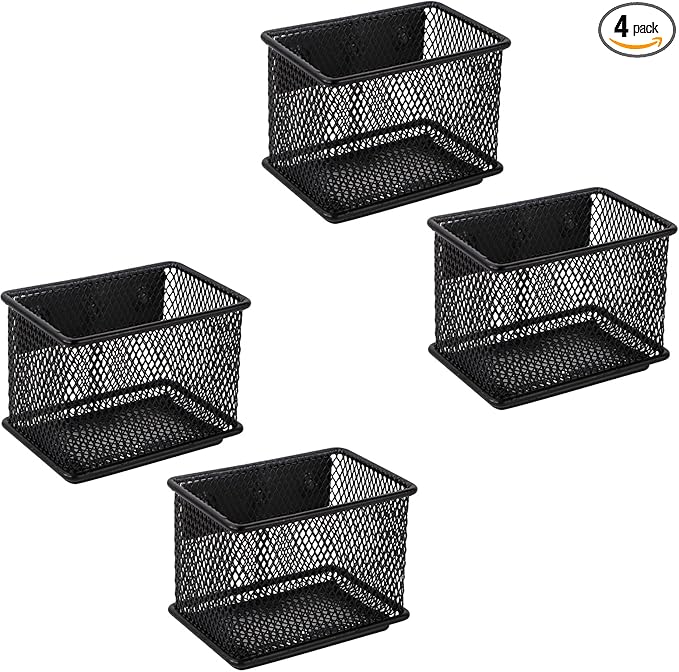 Black Basket Set of 4, Magnetic Pen Holder for Refrigerator, Heavy Duty Baskets, Holder for Locker Whiteboard Office, 3.42'' 2.36'' 2.55''-Ruum Studio Home