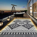 6x9ft Waterproof Outdoor Rug with LED Lights, Boho Reversible Plastic Straw Mat for Patio RV Camping Picnic Balcony Beach Deck Indoor Outdoor Carpet, Black&White-Ruum Studio Home