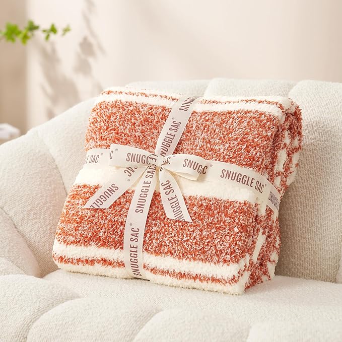Snuggle Sac Orange Fall Throw Blanket for Couch, Reversible Super Soft Blankets Warm Cozy Knit Fuzzy Plush Blankets for Sofa,Living Room, Stripe Orange,50x60 inches-Ruum Studio Home