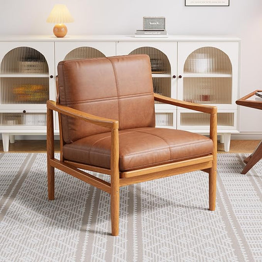 Mid Century Modern Accent Chair, Wooden Accent Chairs, Accent Chairs for Living Room, Wood Frame & Soft Cushion, Reading Leisure Chair for Living Room, Reading Room, Bedroom-Ruum Studio Home