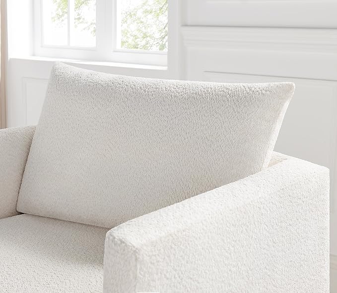 Oversized Accent Chair Modern Boucle Armchair for Living Room- 37" Wide Accent Chair with Solid Wood Legs, White Upholstered Lounge Chair for Bedroom & Office, Cozy Reading Chair (Easy Assembly)-Ruum Studio Home