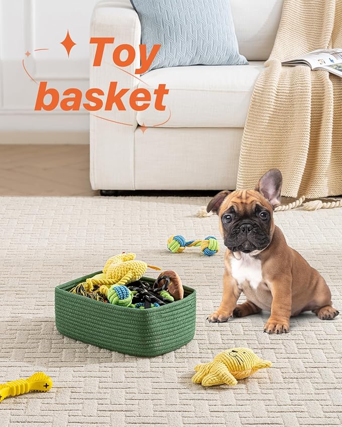 KALLAX Small Woven Basket, 12 x 8 x 4.5 Inches, Storage Basket for Organizing, Cute Small Rope Shelf Closet Cube Storage Bins Baskets for Shelves, Dog Toy Gift Baskets Empty, 3 Packs, Green-Ruum Studio Home