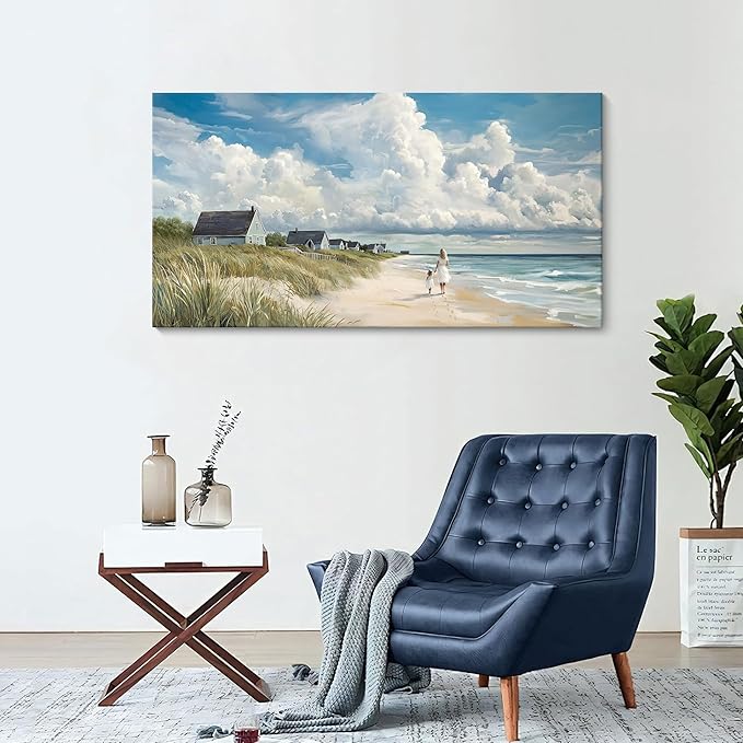 HGUAOA Coastal Canvas Wall Art - Large Landscape Wall Art for Living Room - Ocean and Beach Painting - Blue Artwork for Bedroom Decor - Above Bed Wall Pictures -Beach Theme Print Art-Ruum Studio Home