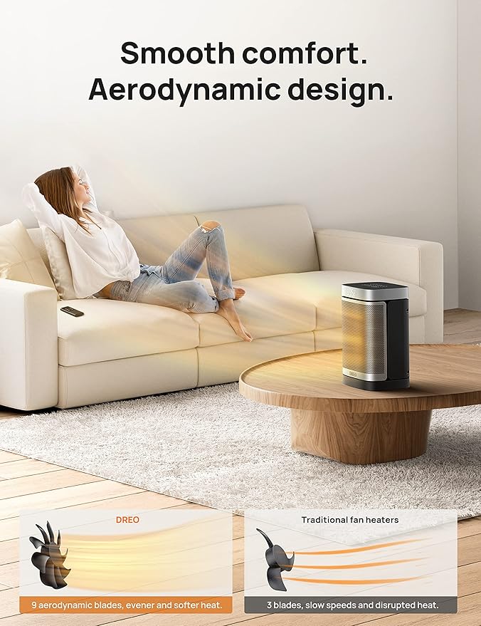 Dreo Space Heater, 1500W Portable Electric Heaters for Indoor Use, PTC Ceramic Heater for Office with Remote, Thermostat, 70°Oscillation, 12H Timer, 5 Modes, Safe Quiet Room Heater for Bedroom-Ruum Studio Home