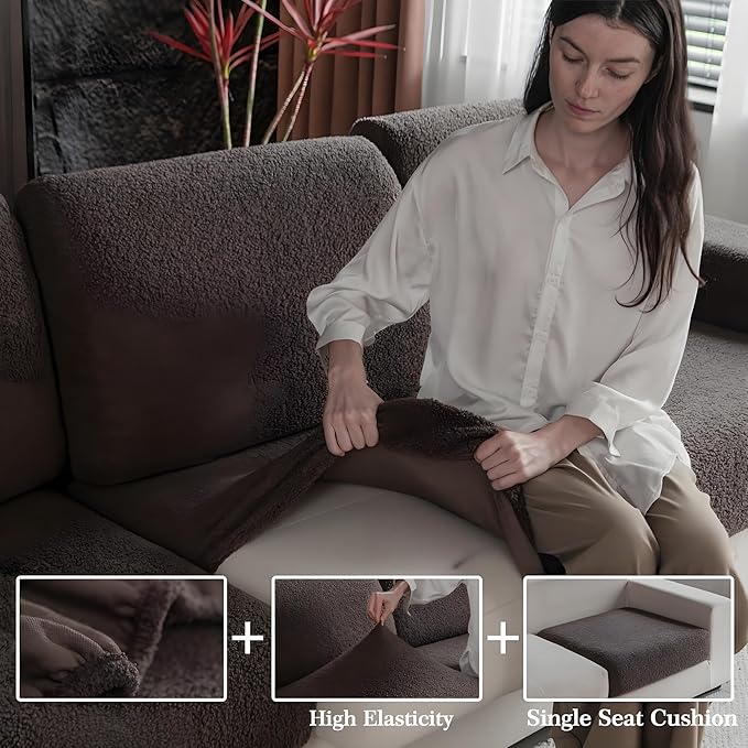 Couch Cushion Covers for Sectional Sofa, Stretch Soft Sofa Slipcovers Washable Wear-Resistant Universal Furniture Protector for Living Room(1 Piece Armrest Cover, Brown)-Ruum Studio Home