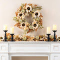 Glitzhome 24''D Artificial Fall Wreath for Front Door, Autumn Wreath with Sunflower, Pumpkin and Leaf, Metal Hanger for Farmhouse Indoor Outdoor Window Wall Door Decor-Ruum Studio Home