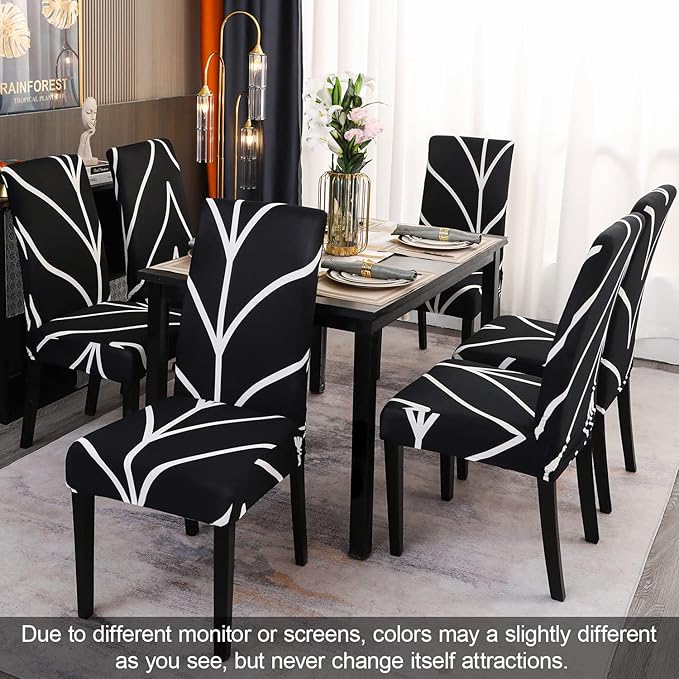 JQinHome Black Chair Covers for Dining Room Set of 6, High Stretch Removable Washable Parsons Chair Slipcover for Home Party Hotel Wedding Ceremony (6PCS, Geometric)-Ruum Studio Home
